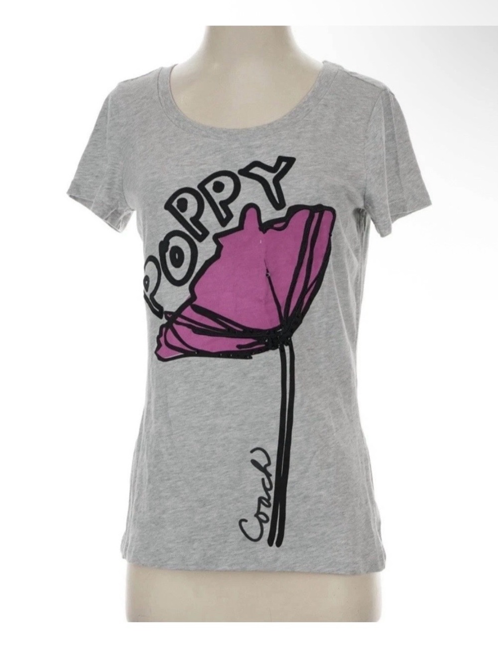 Coach Gray Short-Sleeve Tee with Pink Poppy Graphic